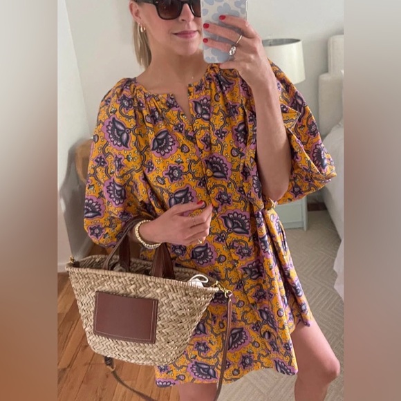 Rhode Paloma Dress in Gold Lotus‎ Print Oversized Button Resort Chic Medium - Picture 14 of 15